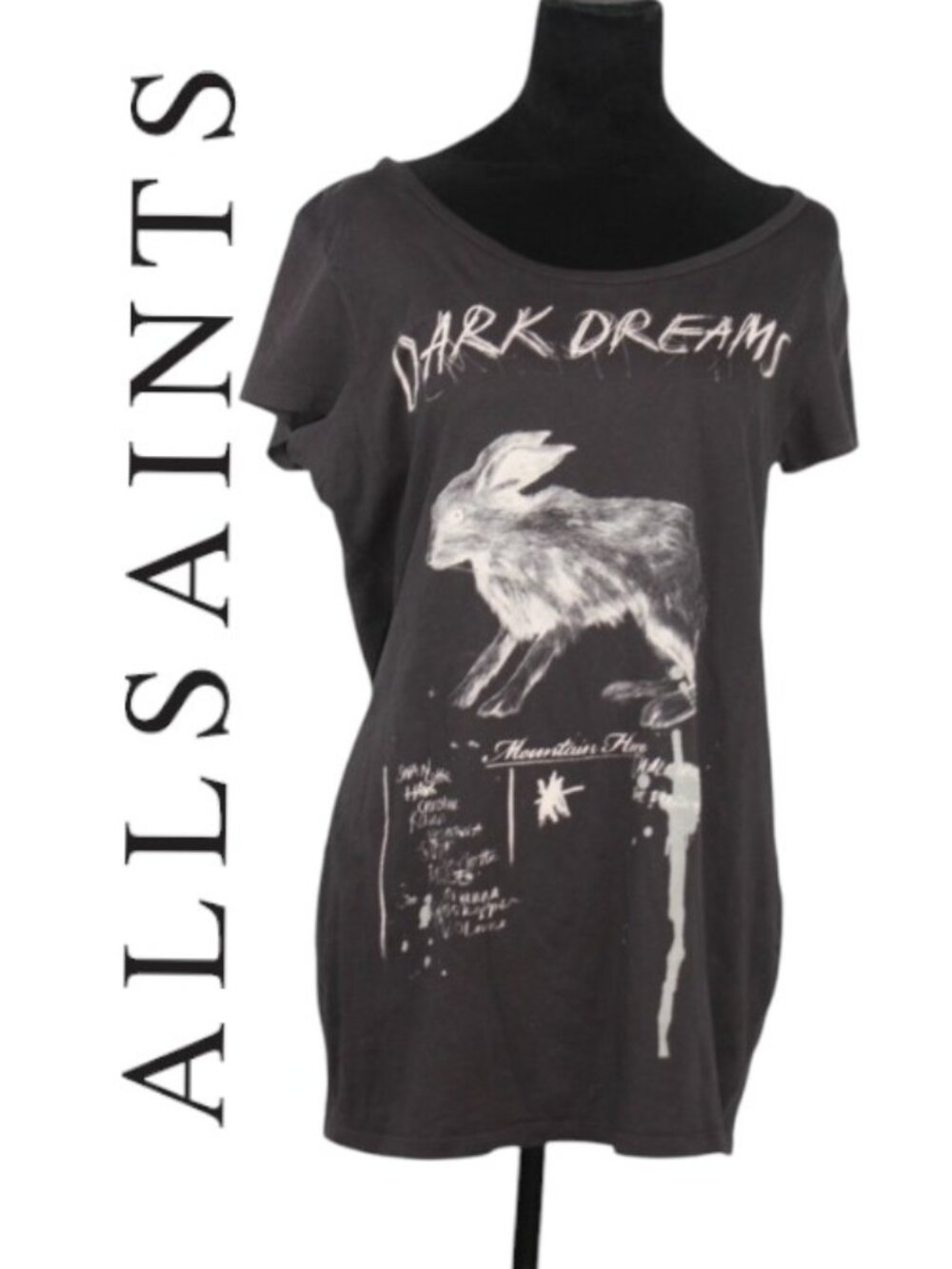 All Saints Black Short Sleeve Graphic Crewneck T-shirt Size 14